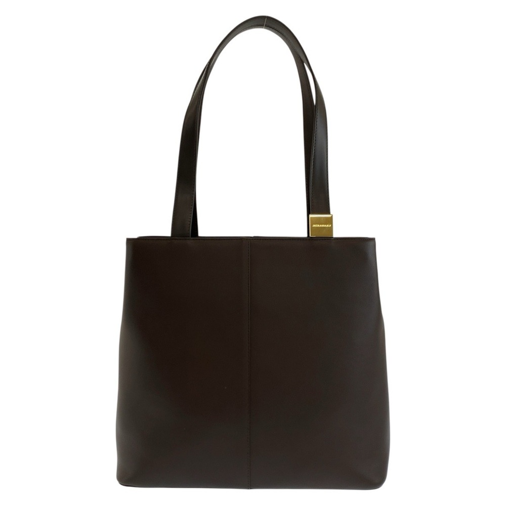 BURBERRY Burberry Brown Leather Tote Bag with Gold Hardware, Check Pattern, S...